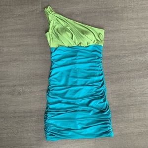 Teal and Green One Shoulder Cocktail Dress